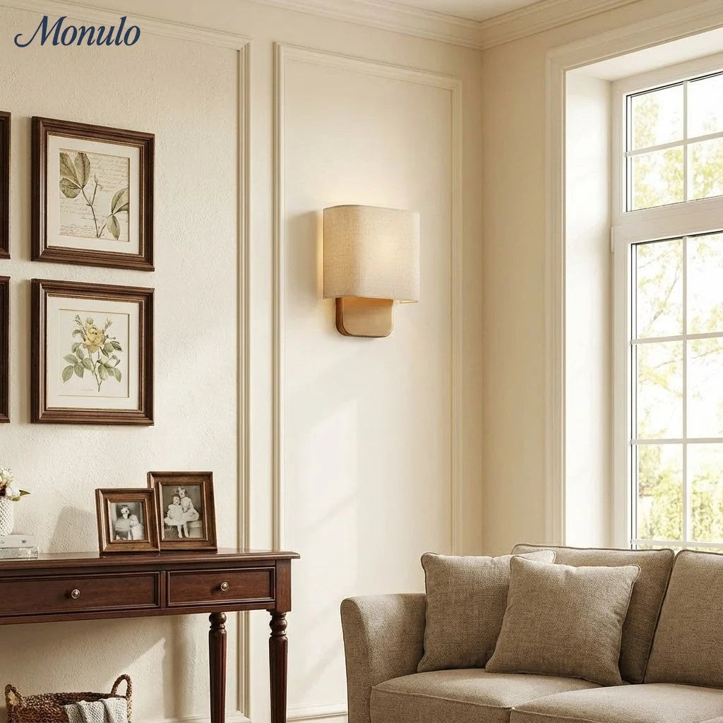 Wall Lamp Natural Linen Shade & Metal Frame