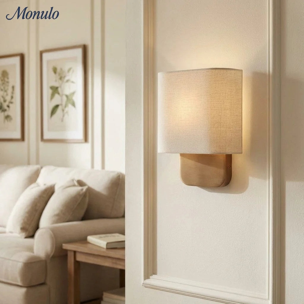 Wall Lamp Natural Linen Shade & Metal Frame
