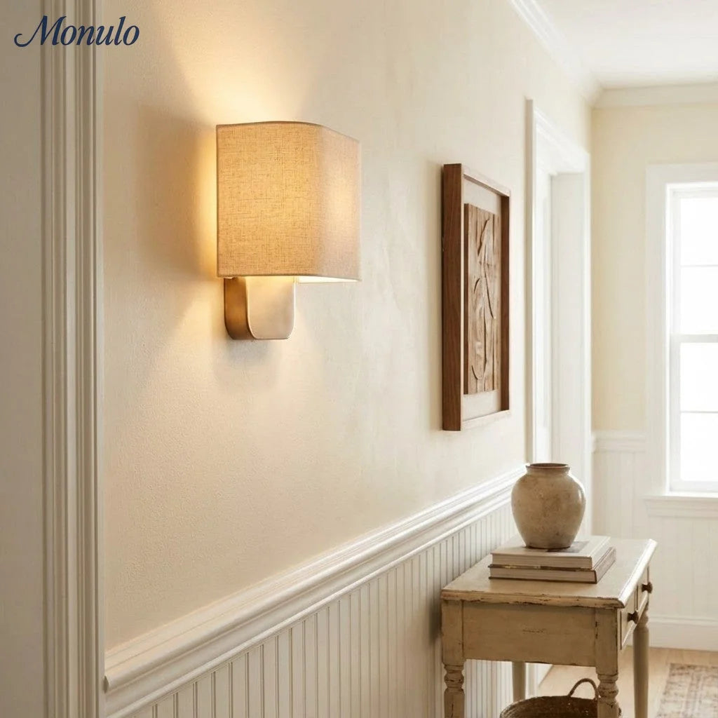 Wall Lamp Natural Linen Shade & Metal Frame