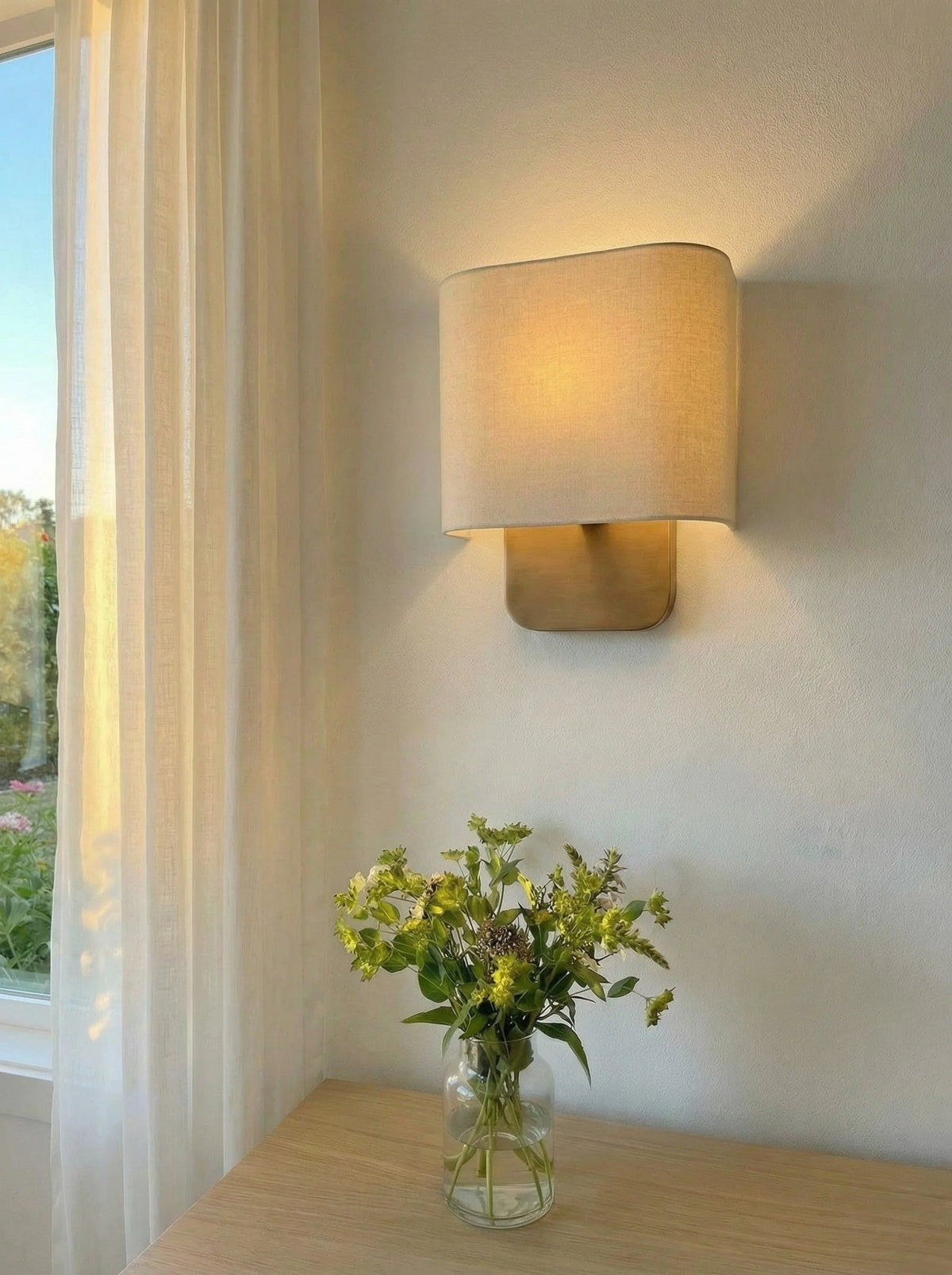 Wall Lamp Natural Linen Shade & Metal Frame