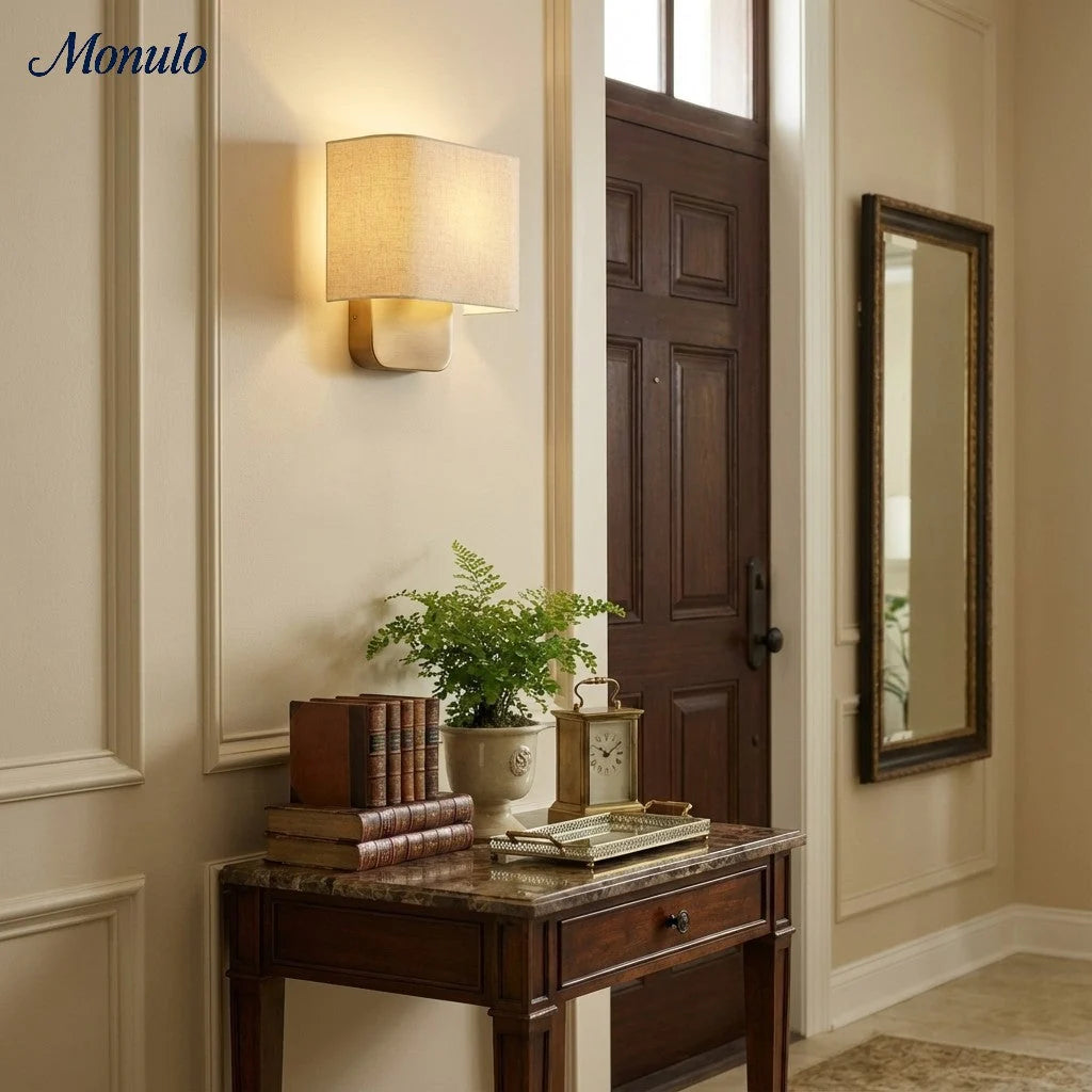 Wall Lamp Natural Linen Shade & Metal Frame