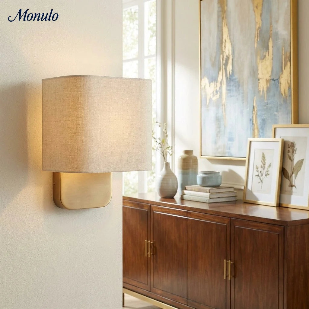 Wall Lamp Natural Linen Shade & Metal Frame