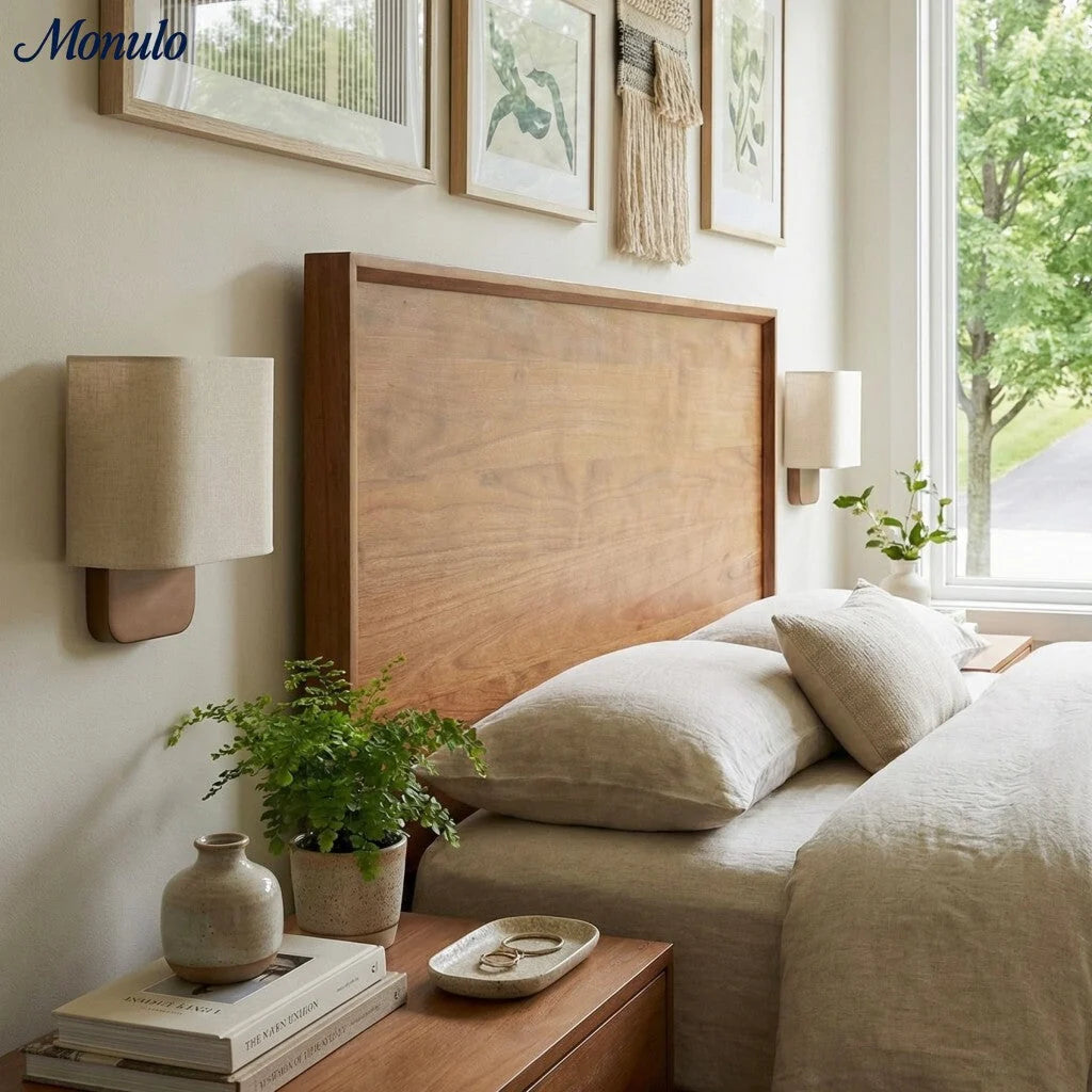 Wall Lamp Natural Linen Shade & Metal Frame