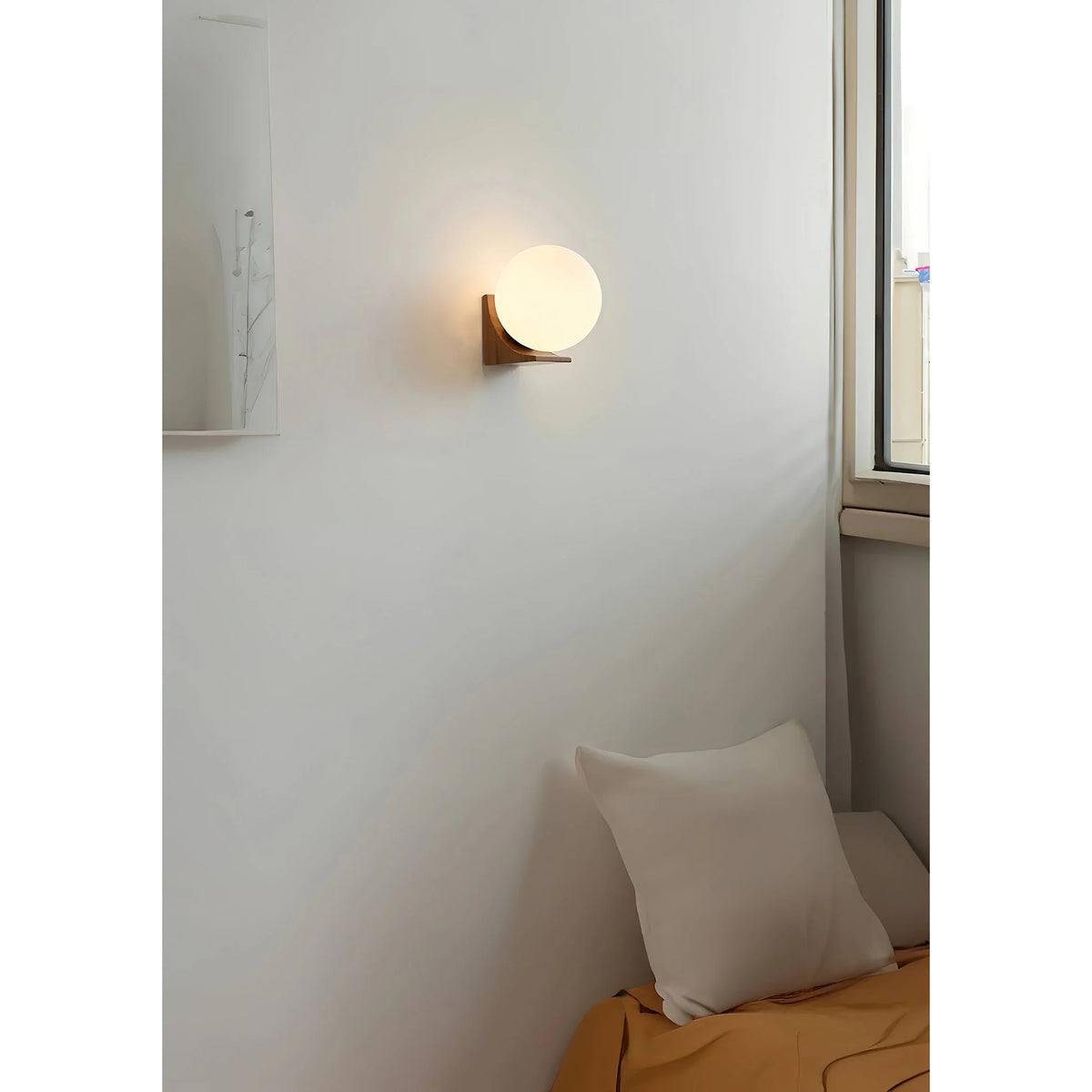 Wall Lamp Opal Glass Globe Walnut & Ash Dimmable