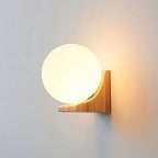 Wall Lamp Opal Glass Globe Walnut & Ash Dimmable