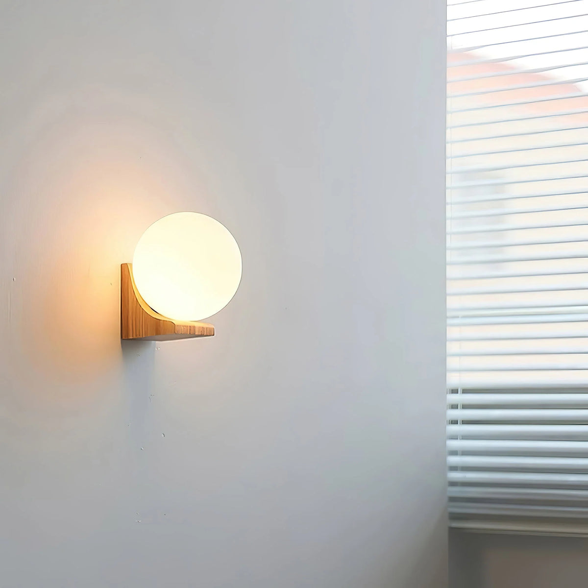 Wall Lamp Opal Glass Globe Walnut & Ash Dimmable