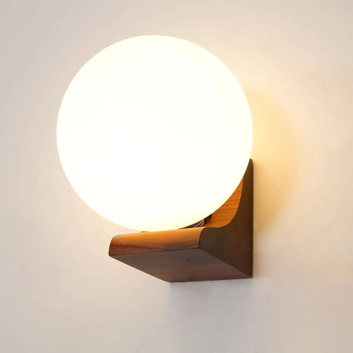 Wall Lamp Opal Glass Globe Walnut & Ash Dimmable