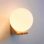 Wall Lamp Opal Glass Globe Walnut & Ash Dimmable