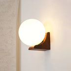 Wall Lamp Opal Glass Globe Walnut & Ash Dimmable