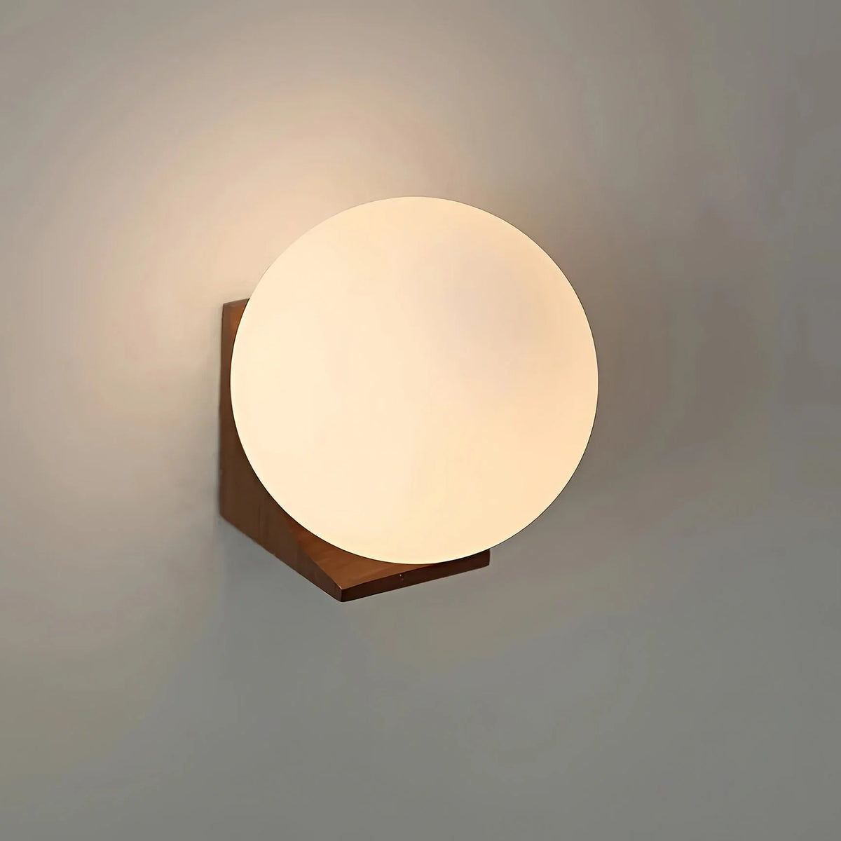 Wall Lamp Opal Glass Globe Walnut & Ash Dimmable