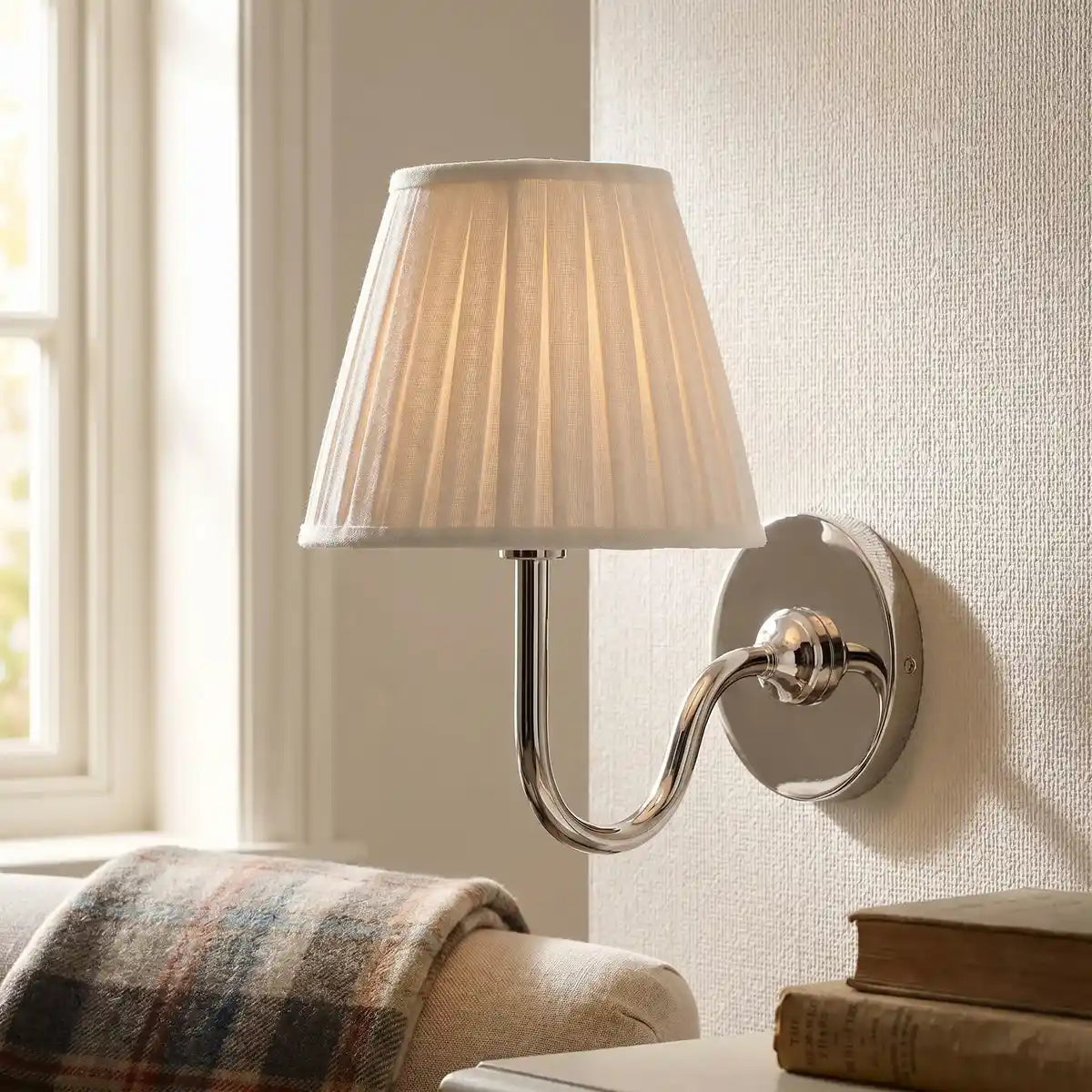 Wall Lamp Pleated Linen Shade Warm Ambient Light