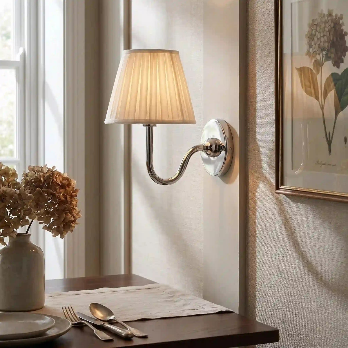 Wall Lamp Pleated Linen Shade Warm Ambient Light