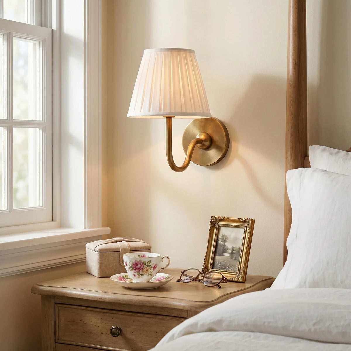 Wall Lamp Pleated Linen Shade Warm Ambient Light