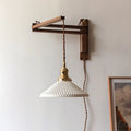 Wall Lamp Plug-In Adjustable Wood Arm & Ceramic Shade