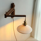 Wall Lamp Plug-In Adjustable Wood Arm & Ceramic Shade