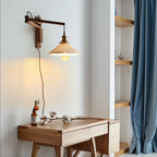 Wall Lamp Plug-In Adjustable Wood Arm & Ceramic Shade