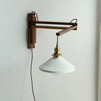 Wall Lamp Plug-In Adjustable Wood Arm & Ceramic Shade