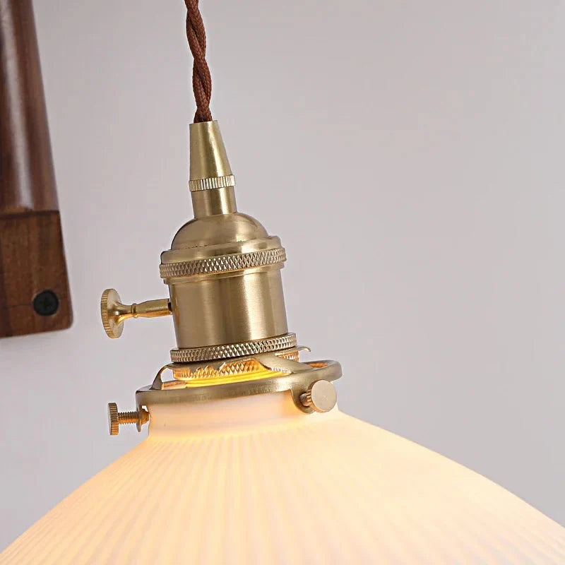 Wall Lamp Plug-In Adjustable Wood Arm & Ceramic Shade