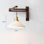 Wall Lamp Plug-In Adjustable Wood Arm & Ceramic Shade
