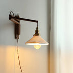 Wall Lamp Plug-In Adjustable Wood Arm & Ceramic Shade