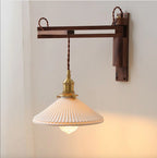 Wall Lamp Plug-In Adjustable Wood Arm & Ceramic Shade