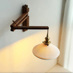 Wall Lamp Plug-In Adjustable Wood Arm & Ceramic Shade