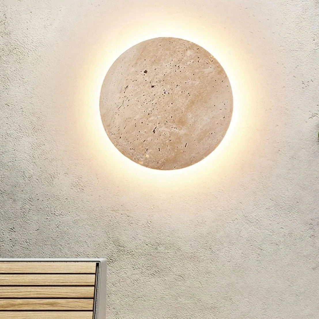 Wall Lamp Round Travertine Backlit