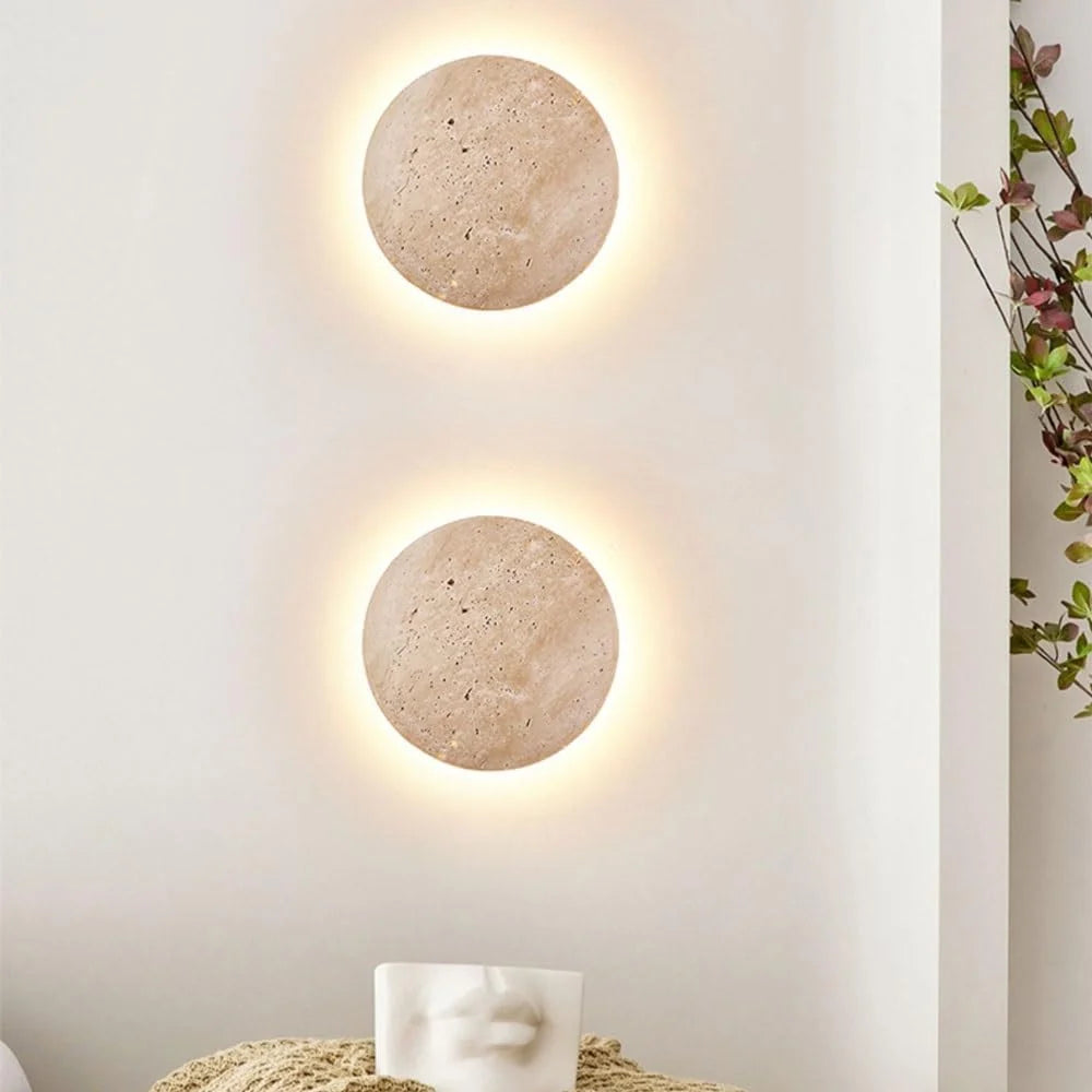 Wall Lamp Round Travertine Backlit