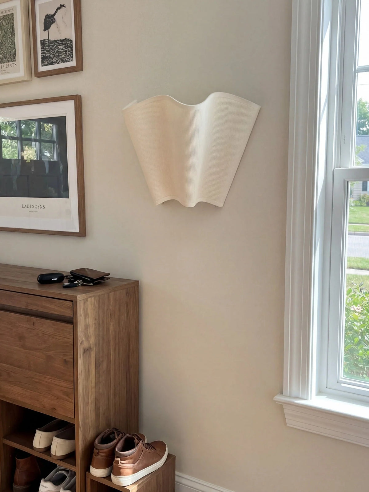 Wall Lamp Scalloped Linen Shade Hardwired & Plug-In