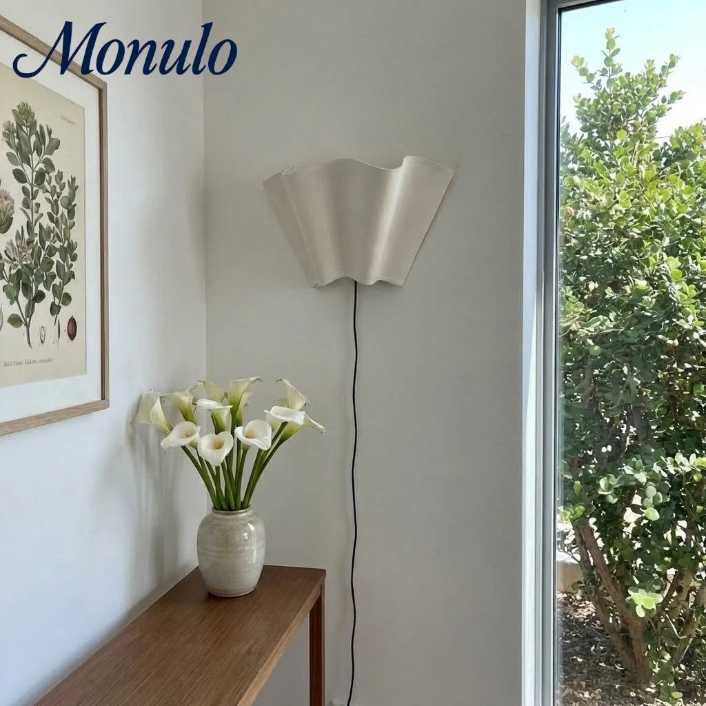 Wall Lamp Scalloped Linen Shade Hardwired & Plug-In