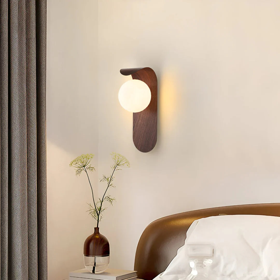 Wall Lamp Scandinavian Wood Globe & Integrated LED