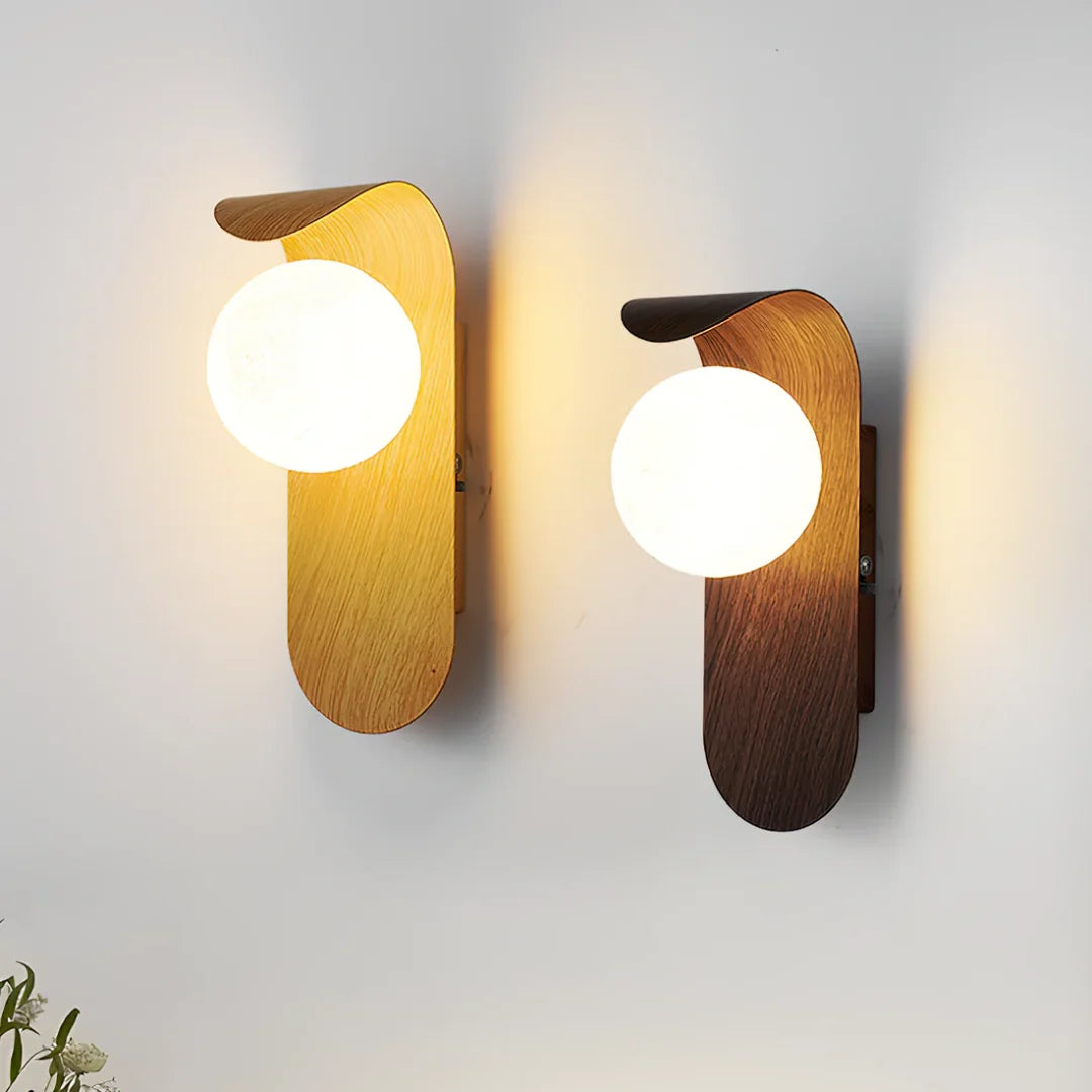 Wall Lamp Scandinavian Wood Globe & Integrated LED