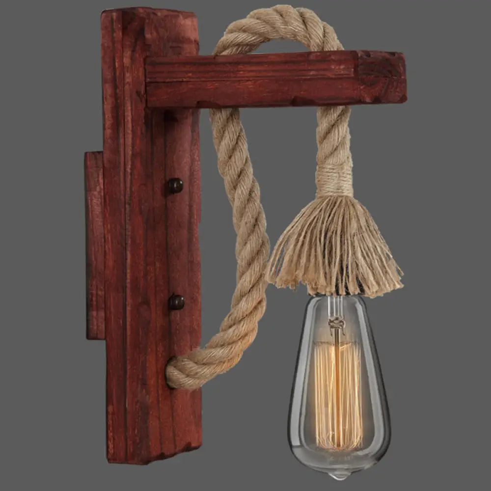 Wall Lamp Scandinavian Wood & Metal Rope Arm