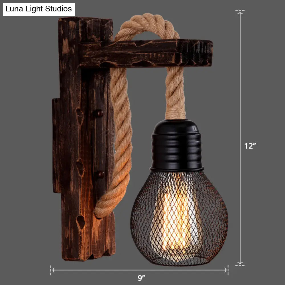 Wall Lamp Scandinavian Wood & Metal Rope Arm