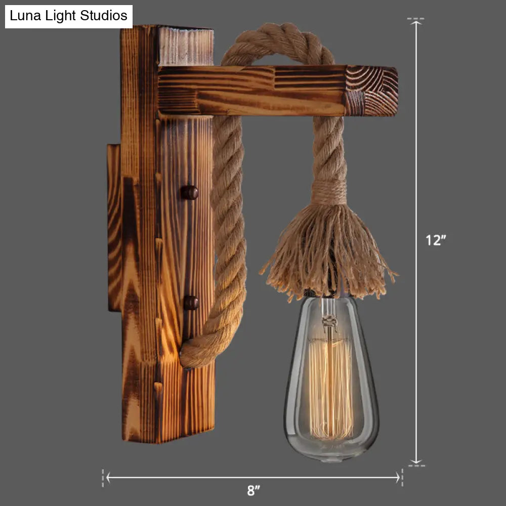Wall Lamp Scandinavian Wood & Metal Rope Arm