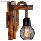 Wall Lamp Scandinavian Wood & Metal Rope Arm