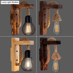 Wall Lamp Scandinavian Wood & Metal Rope Arm
