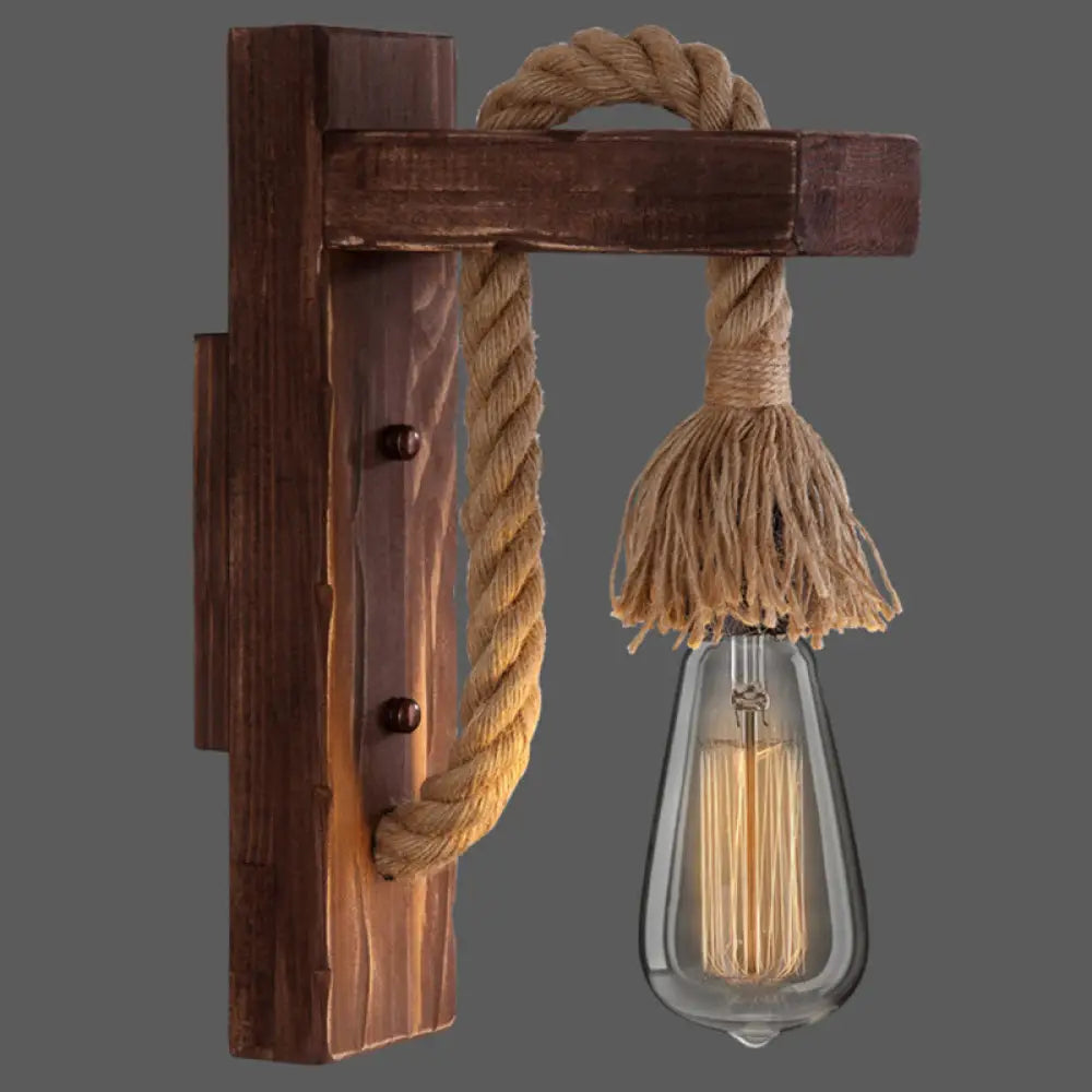 Wall Lamp Scandinavian Wood & Metal Rope Arm