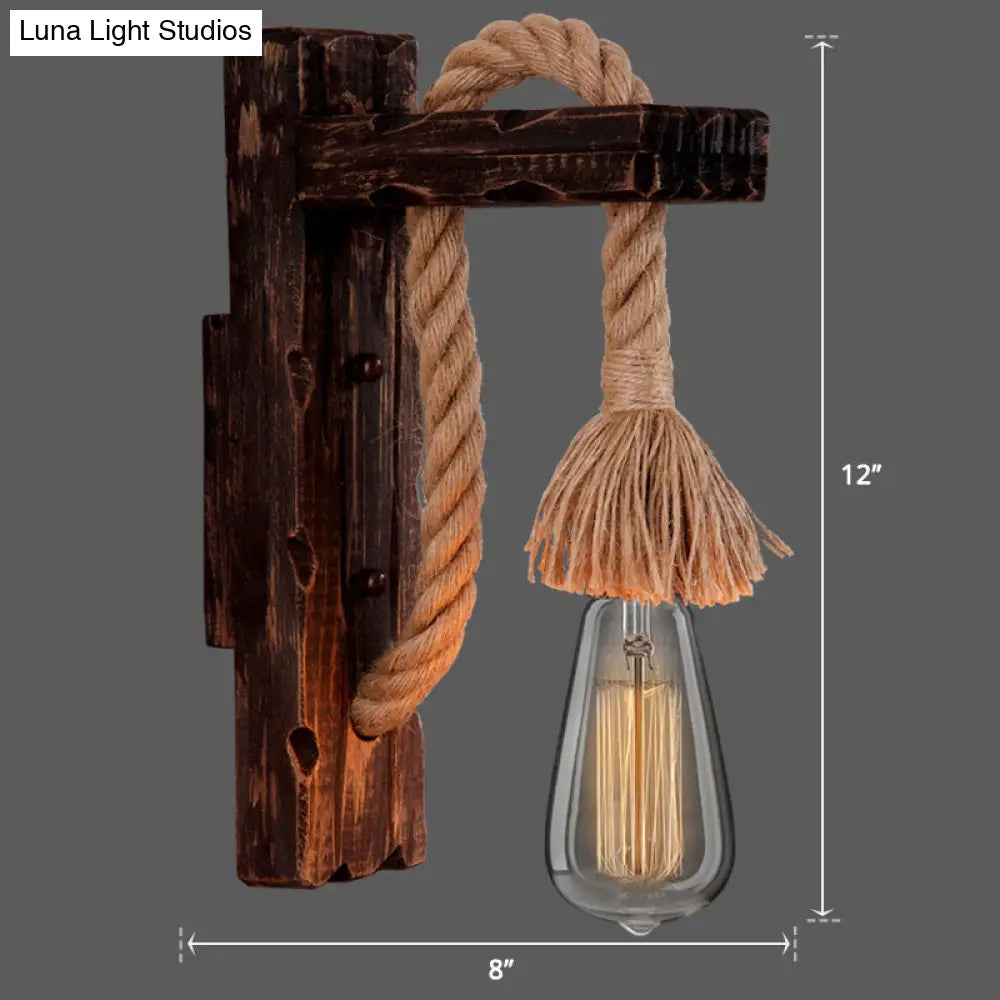 Wall Lamp Scandinavian Wood & Metal Rope Arm