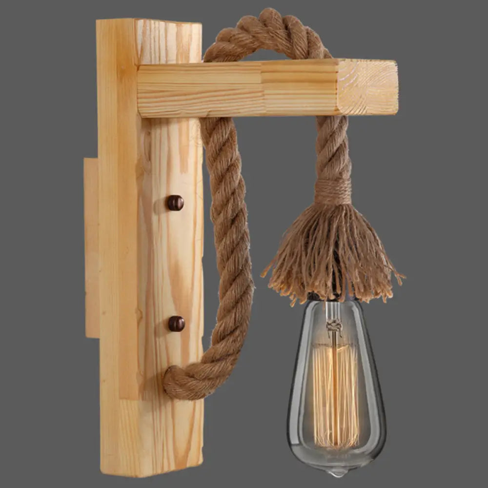 Wall Lamp Scandinavian Wood & Metal Rope Arm