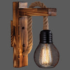 Wall Lamp Scandinavian Wood & Metal Rope Arm