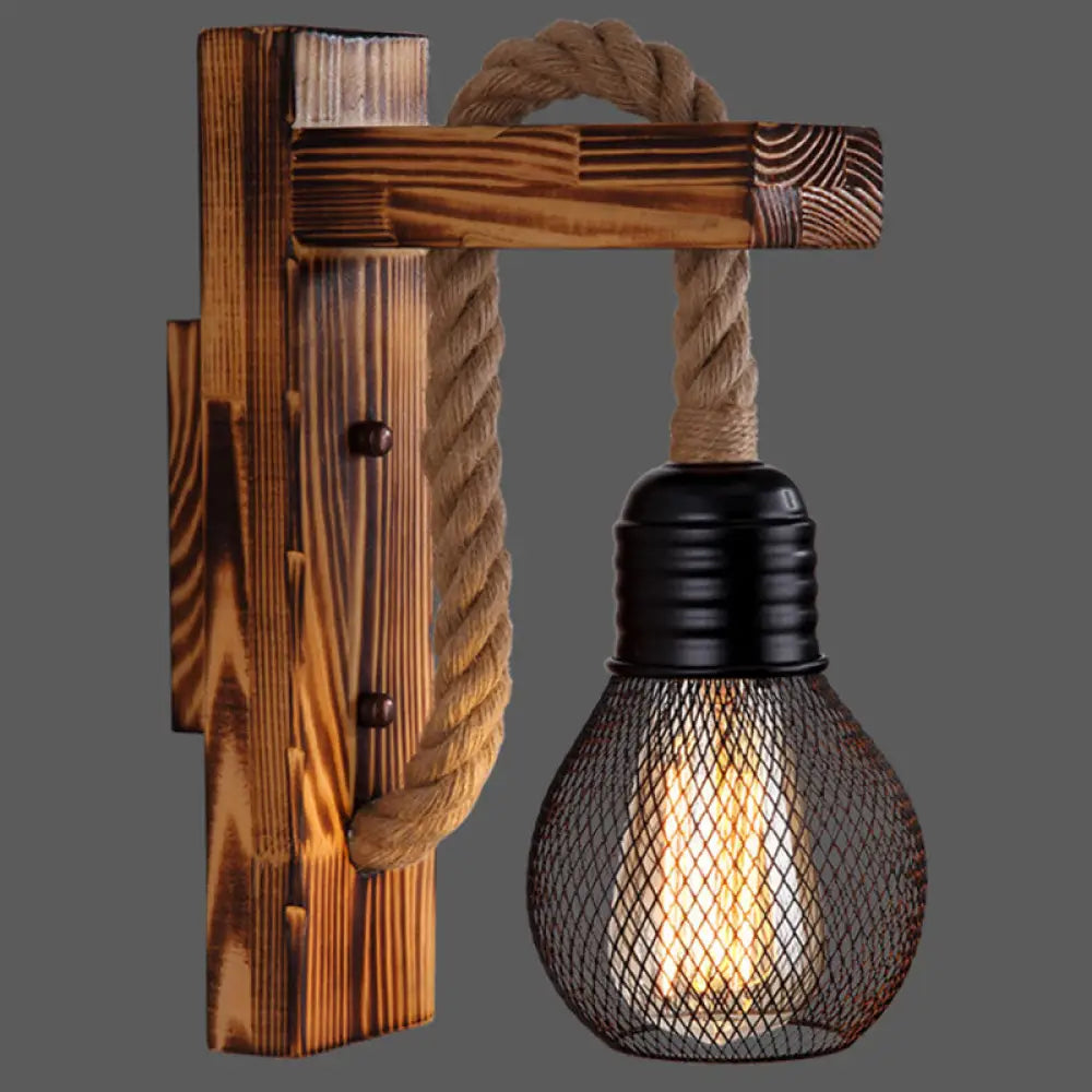 Wall Lamp Scandinavian Wood & Metal Rope Arm