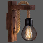Wall Lamp Scandinavian Wood & Metal Rope Arm