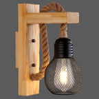 Wall Lamp Scandinavian Wood & Metal Rope Arm