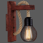 Wall Lamp Scandinavian Wood & Metal Rope Arm