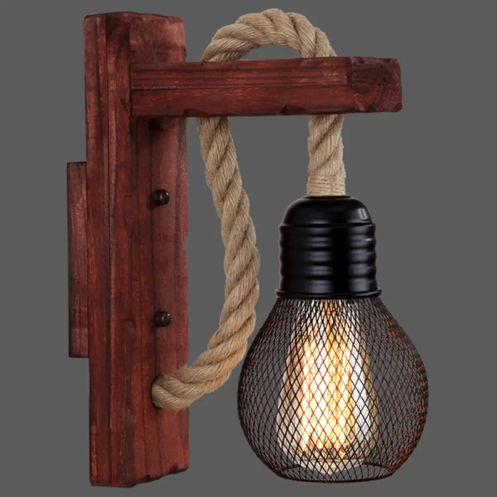 Wall Lamp Scandinavian Wood & Metal Rope Arm