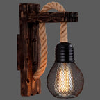 Wall Lamp Scandinavian Wood & Metal Rope Arm
