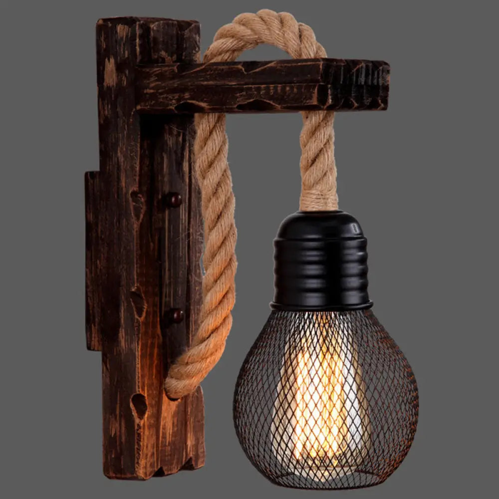 Wall Lamp Scandinavian Wood & Metal Rope Arm