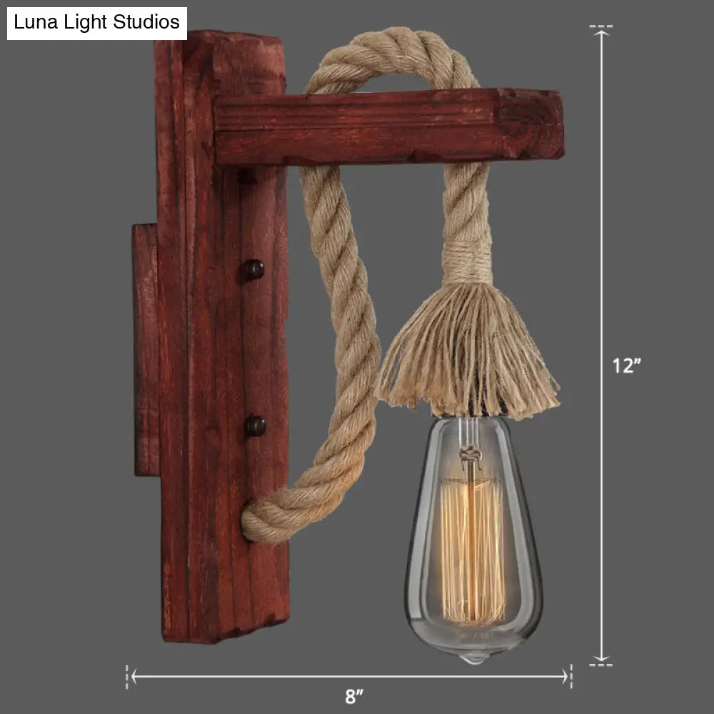 Wall Lamp Scandinavian Wood & Metal Rope Arm
