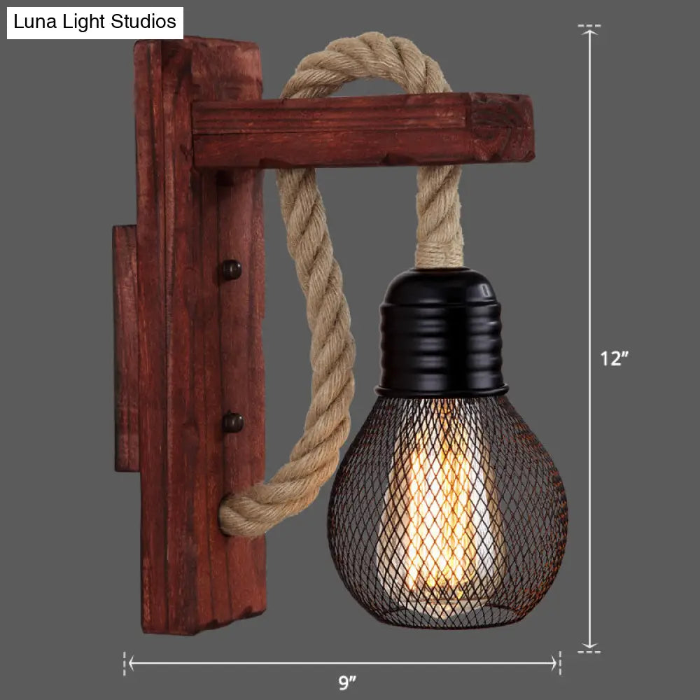 Wall Lamp Scandinavian Wood & Metal Rope Arm